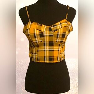 Women's Yellow and Black Plaid Crop Top